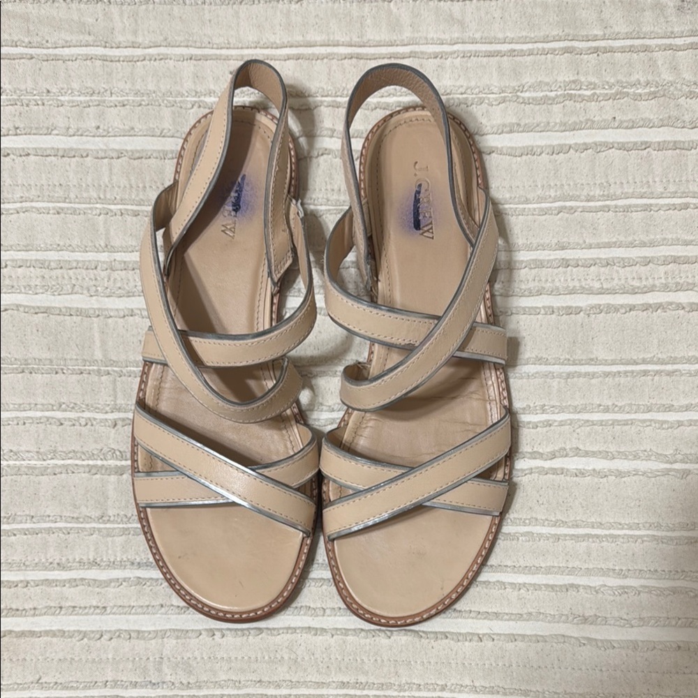 J. Crew Tan with Silver  Sandals
